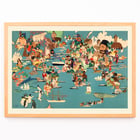 Colorful world depiction illustration by Miguel Covarrubias titled Population Map Colorful world illustration poster showing diverse cultures and animals by Yanko Tihov titled Population Map.