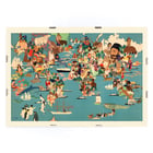 Colorful world depiction illustration by Miguel Covarrubias titled Population Map Colorful world illustration poster showing diverse cultures and animals by Yanko Tihov titled Population Map.