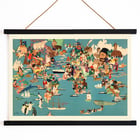 Colorful world depiction illustration by Miguel Covarrubias titled Population Map Colorful world illustration poster showing diverse cultures and animals by Yanko Tihov titled Population Map.