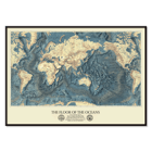 Map artwork The Floor of the Oceans by Bathymetric Map of the World. Poster featuring a world map highlighting ocean floors titled The Floor of the Oceans.