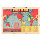 World at War World Map artwork depicting global alliances and conflicts during WWII. Poster titled World at War World Map depicting global conflict zones with vibrant colors marking allied and axis territories.