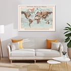 Paris historical monument map with detailed streets and landmarks Physical map of the World by James Reynolds Poster showing a detailed map of Paris highlighting its monuments and streets with artistic illustrations by James Reynolds