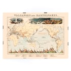 Map illustration of volcanic and earthquake zones by James Reynolds titled Phenomena of Volcanoes and Earthquakes Poster of map illustrating volcanoes and earthquakes by James Reynolds titled Phenomena of Volcanoes and Earthquakes.