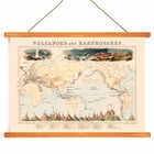 Map illustration of volcanic and earthquake zones by James Reynolds titled Phenomena of Volcanoes and Earthquakes Poster of map illustrating volcanoes and earthquakes by James Reynolds titled Phenomena of Volcanoes and Earthquakes.