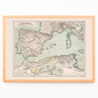 Map illustration of Hispania Mauretania and Africa by Kiepert Heinrich featuring detailed geographical features. Poster of a vintage map depicting regions of Hispania Mauretania and Africa by Kiepert Heinrich