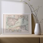 Map illustration of Hispania Mauretania and Africa by Kiepert Heinrich featuring detailed geographical features. Poster of a vintage map depicting regions of Hispania Mauretania and Africa by Kiepert Heinrich