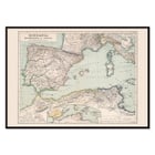 Map illustration of Hispania Mauretania and Africa by Kiepert Heinrich featuring detailed geographical features. Poster of a vintage map depicting regions of Hispania Mauretania and Africa by Kiepert Heinrich