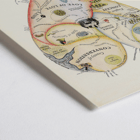 Heart-shaped map illustration Geographical Guide to a Woman's Heart by Jo Lowery. Poster titled Geographical Guide to a Womans Heart by Jo Lowery depicts a whimsical map of emotions in the shape of a heart.