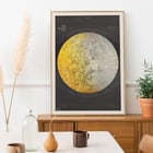 Illustrated lunar surface map by Falk-Verlag titled Moon Map Poster titled Moon Map by Falk-Verlag featuring a detailed lunar surface illustration with months labeled in German.