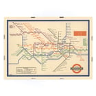 Vintage London Underground map artwork by London Transport titled London Underground Transport. Poster of a vintage London Underground map by London Transport with colorful lines and station names in a classic design.
