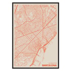 Minimalist map of Barcelona by Moryarty Poster showing a minimalist map of Barcelona titled Minimalist Map of Barcelona 1 by Moryarty with red lines on a beige background.