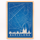 Minimalistische Karte von Barcelona von Moryarty mit ikonischen Sehenswürdigkeiten und Straßenverlauf in Blau und Weiß Poster zeigt eine detaillierte blaue minimalistische Karte von Barcelona mit der Skyline der Sehenswürdigkeiten mit dem Titel Minimalistische Karte von Barcelona 2 von Moryarty