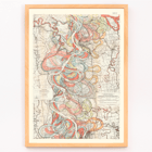 Colorful topographic map illustrating the Mississippi River by Harold Fisk titled Ancient Courses of the Mississippi River Poster showing colorful swirls and paths in a historic map of the Mississippi River titled Ancient Courses of the Mississippi River by Harold Fisk