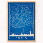 Abstract Blue Map of Porto Minimalist Porto Map Framed poster featuring a minimalist map of Porto with blue background and white lines created by Minimalist Porto Map.