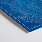 Minimalist blue and white Rio de Janeiro map artwork by Moryarty Poster of a minimalist Rio de Janeiro map created by Moryarty featuring detailed street lines and a silhouette of the city skyline.