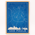 Minimalist Sao Paulo Map by Minimalist Poster of a minimalist blue map of Sao Paulo city with white street lines and skyline created by artist Anonymous titled Minimalist Sao Paulo Map