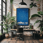 Minimalist Sao Paulo Map by Minimalist Poster of a minimalist blue map of Sao Paulo city with white street lines and skyline created by artist Anonymous titled Minimalist Sao Paulo Map