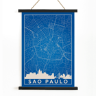 Minimalist Sao Paulo Map by Minimalist Poster of a minimalist blue map of Sao Paulo city with white street lines and skyline created by artist Anonymous titled Minimalist Sao Paulo Map