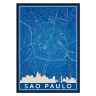 Minimalist Sao Paulo Map by Minimalist Poster of a minimalist blue map of Sao Paulo city with white street lines and skyline created by artist Anonymous titled Minimalist Sao Paulo Map