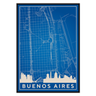 Mappa di Buenos Aires minimalista da parete di Minimalist Poster con una mappa minimalista di Buenos Aires realizzata dall'artista Minimalist Buenos Aires Map con strade e punti di riferimento della città.