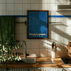 Minimalistische Madrid Karte von Artist Name zeigt eine detaillierte blau-weiß Stadtplan mit Silhouetten Poster einer minimalistischen Karte von Madrid in Blau und Weiß mit Straßendetails mit dem Titel „Minimalistische Madrid-Karte“ von Anonymous