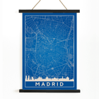 Minimalistische Madrid Karte von Artist Name zeigt eine detaillierte blau-weiß Stadtplan mit Silhouetten Poster einer minimalistischen Karte von Madrid in Blau und Weiß mit Straßendetails mit dem Titel „Minimalistische Madrid-Karte“ von Anonymous