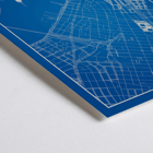 New York Minimalist Map by artist New York Poster titled New York Minimalist Map featuring a blue and white outline of New York City streets above a city skyline silhouette