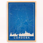 Cordoba Minimalist Map artwork by artist featuring a blue grid design and city skyline Poster featuring the Cordoba Minimalist Map with a blue and white color scheme depicting the city's grid layout and skyline silhouette.