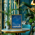 Hong Kong Minimalist Map by Artist Name Wall Art Urban Blueprint Poster of a blue minimalist map of Hong Kong featuring the city's skyline and street layout with title Hong Kong Minimalist Map.