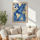 Colorful map of BOAC world air routes by Seymour E.O titled British Overseas Airways Poster depicting world air routes over the Atlantic Ocean by British Overseas Airways artwork by Seymour EO.