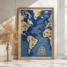Colorful map of BOAC world air routes by Seymour E.O titled British Overseas Airways Poster depicting world air routes over the Atlantic Ocean by British Overseas Airways artwork by Seymour EO.