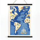 Colorful map of BOAC world air routes by Seymour E.O titled British Overseas Airways Poster depicting world air routes over the Atlantic Ocean by British Overseas Airways artwork by Seymour EO.