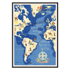 Colorful map of BOAC world air routes by Seymour E.O titled British Overseas Airways Poster depicting world air routes over the Atlantic Ocean by British Overseas Airways artwork by Seymour EO.