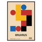 Bauhaus Poster 3 Inspired by the Weimar Exhibition features geometric shapes and bold colors. Abstract Bauhaus poster with geometric shapes and primary colors inspired by Weimar exhibition titled Poster Inspired by Weimar Exhibition