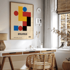 Bauhaus Poster 3 Inspired by the Weimar Exhibition features geometric shapes and bold colors. Abstract Bauhaus poster with geometric shapes and primary colors inspired by Weimar exhibition titled Poster Inspired by Weimar Exhibition