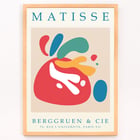Colorful abstract art by Matisse titled Papiers découpés 4 displayed at Berggruen & Cie gallery in Paris. Poster of Papiers découpés 4 inspired by Matisse with colorful abstract shapes from Berggruen and Cie Rue L'Université Paris.