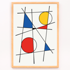 Composición abstracta de formas geométricas coloridas y líneas que se cruzan de Líneas geométricas y colores 2 Póster presenta formas geométricas y líneas con colores amarillo, rojo y azul titulado Líneas y colores geométricos 2 por Anónimo.