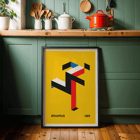 Geometric abstract design by Bauhaus 20 artist. Poster featuring geometric abstract art on yellow background titled "Bauhaus" by the artist 20.