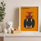 Almanaque magazine cover by Sebastiao Rodrigues featuring abstract animal artwork. Poster of Almanaque magazine cover featuring abstract face design by Sebastiao Rodrigues on an orange background.