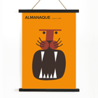 Almanaque magazine cover by Sebastiao Rodrigues featuring abstract animal artwork. Poster of Almanaque magazine cover featuring abstract face design by Sebastiao Rodrigues on an orange background.