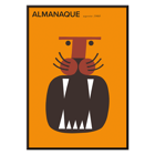 Almanaque magazine cover by Sebastiao Rodrigues featuring abstract animal artwork. Poster of Almanaque magazine cover featuring abstract face design by Sebastiao Rodrigues on an orange background.