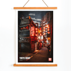 Tokyo street at night with lanterns by Mo Art Gallery titled Tokyo Night Poster depicting a vibrant Tokyo street at night with illuminated lanterns titled Tokyo Night by Mo Art Gallery.