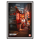 Tokyo street at night with lanterns by Mo Art Gallery titled Tokyo Night Poster depicting a vibrant Tokyo street at night with illuminated lanterns titled Tokyo Night by Mo Art Gallery.