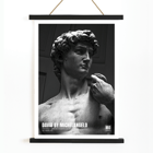 David by Michelangelo Buonarroti classic sculpture in Florence Mo Art Gallery Poster of David by Michelangelo Buonarroti from the Mo Art Gallery showing the sculpture in grayscale.