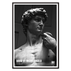 David by Michelangelo Buonarroti classic sculpture in Florence Mo Art Gallery Poster of David by Michelangelo Buonarroti from the Mo Art Gallery showing the sculpture in grayscale.