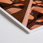 Architektonisches abstraktes Kunstwerk Zug Schleife Schweiz von Mo Art Gallery mit geometrischen Mustern und Schatten Poster eines modernen Architekturentwurfs in Orangetönen mit dem Titel „Zug Schleife“ von der Mo Art Gallery.