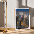Hong Kong skyline at night captured in Hong Kong Nightview by Mo Art Gallery Poster titled Hong Kong Nightview by Mo Art Gallery showcasing a vibrant city skyline at night with illuminated skyscrapers.