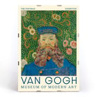 Van Gogh painting Portrait of Joseph Roulin at Museum of Modern Art exhibition Poster of Portrait of Joseph Roulin by Vincent van Gogh featuring a bearded man in a blue postman's uniform with floral background