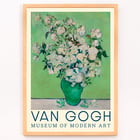 Vase of white roses by Vincent van Gogh Roses painting Museum of Modern Art artwork This poster features Roses by Vincent van Gogh showcasing a bouquet of white roses in a green vase against a soft green background.