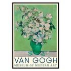 Vase of white roses by Vincent van Gogh Roses painting Museum of Modern Art artwork This poster features Roses by Vincent van Gogh showcasing a bouquet of white roses in a green vase against a soft green background.